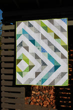 Load image into Gallery viewer, HST Baby Quilt with blue, green and gray